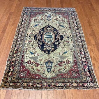 1850s Antique Handmade Persian Farahan Wool Rug (4'4" x 7')