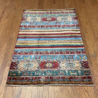 Afghan Hand-Knotted Khorjeen Super Kazak Wool Rug (4'1 x 6'1)