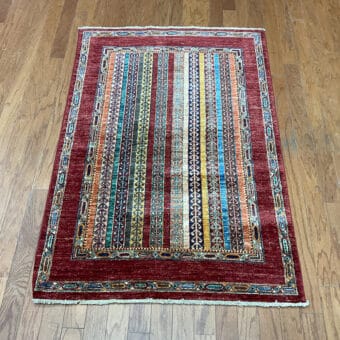 Afghan Hand-Knotted Khorjeen Super Kazak Wool Rug (3'4 x 4'10)