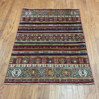 Afghan Hand-Knotted Khorjeen Super Kazak Wool Rug (4'1 x 5'9)