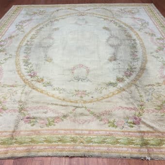French Antique 1880's Hand-knotted Aubossan Wool Rug (11'10 x 12'10)