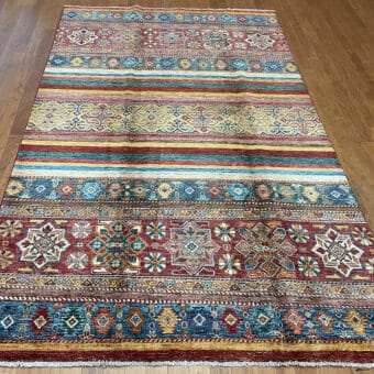 Afghan Hand-Knotted Khorjeen Super Kazak Wool Rug (5'9 x 8'11)