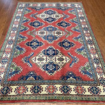 Afghan Hand-Knotted Vegetable Dye Kazak Wool Rug (5'10 x 8'4)