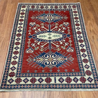 Afghan Hand-Knotted Vegetable Dye Kazak Wool Rug (4'3 x 5'10)