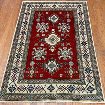 Afghan Hand-Knotted Vegetable Dye Kazak Wool Rug (3'10 x 5'7)