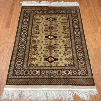 Afghan Hand-knotted Tribal Turkomen Wool & Silk Rug (3'10 x 5'6)
