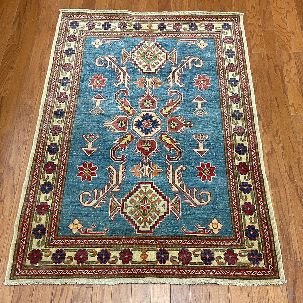 Afghan Hand-Knotted Vegetable Dye Kazak Wool Rug (3'7 x 5')