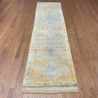 Turkish Hand-knotted Oushak Wool Runner (3' x 12'8)
