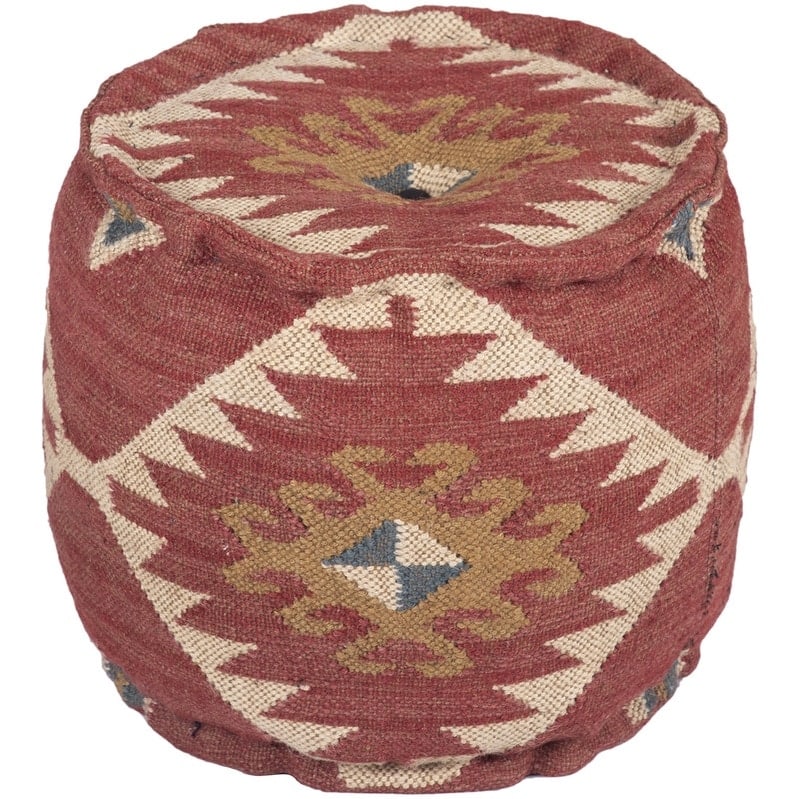 Indo Upholstered Geometric Round Pouf (16" x 16" x 16")