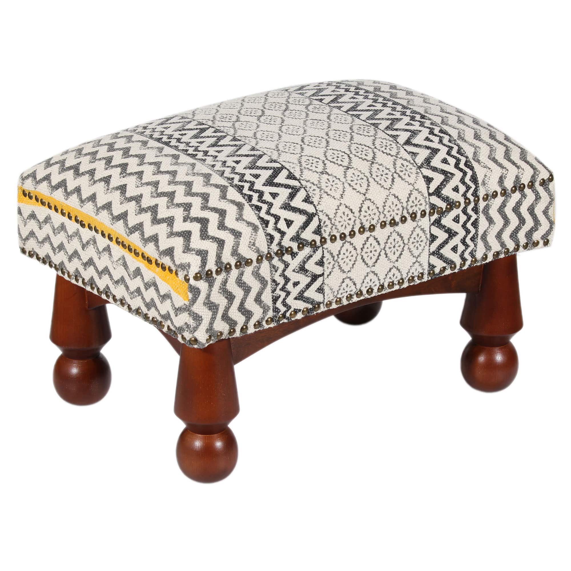 Indo Upholstered Chevron Footstool (15" x 15" x 22")
