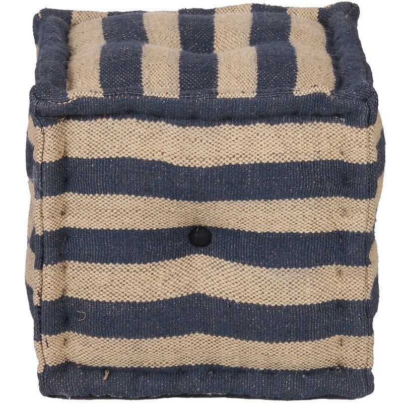 Indo Upholstered Striped Pouf (16" x 16" x 16")