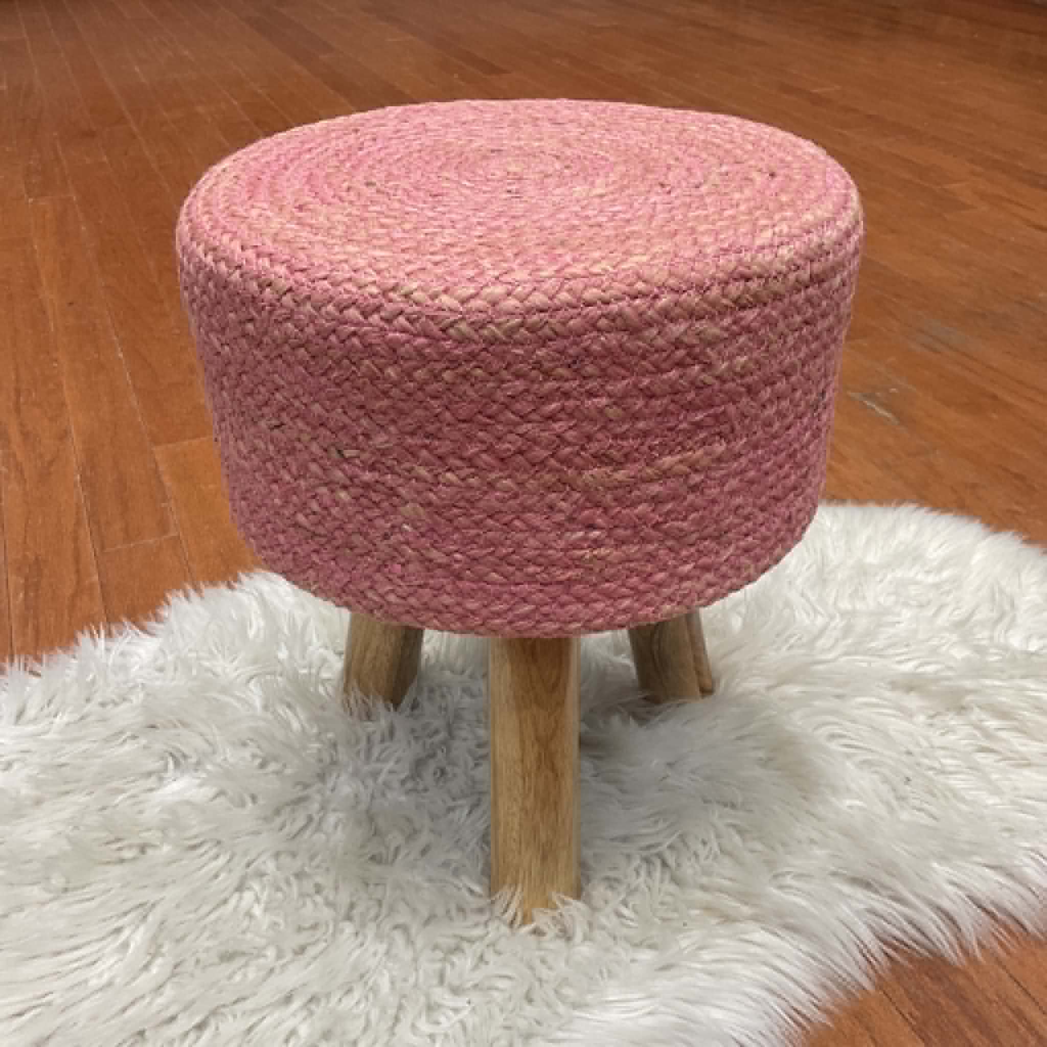Indo Upholstered Round Footstool (14" x 14" x 17")