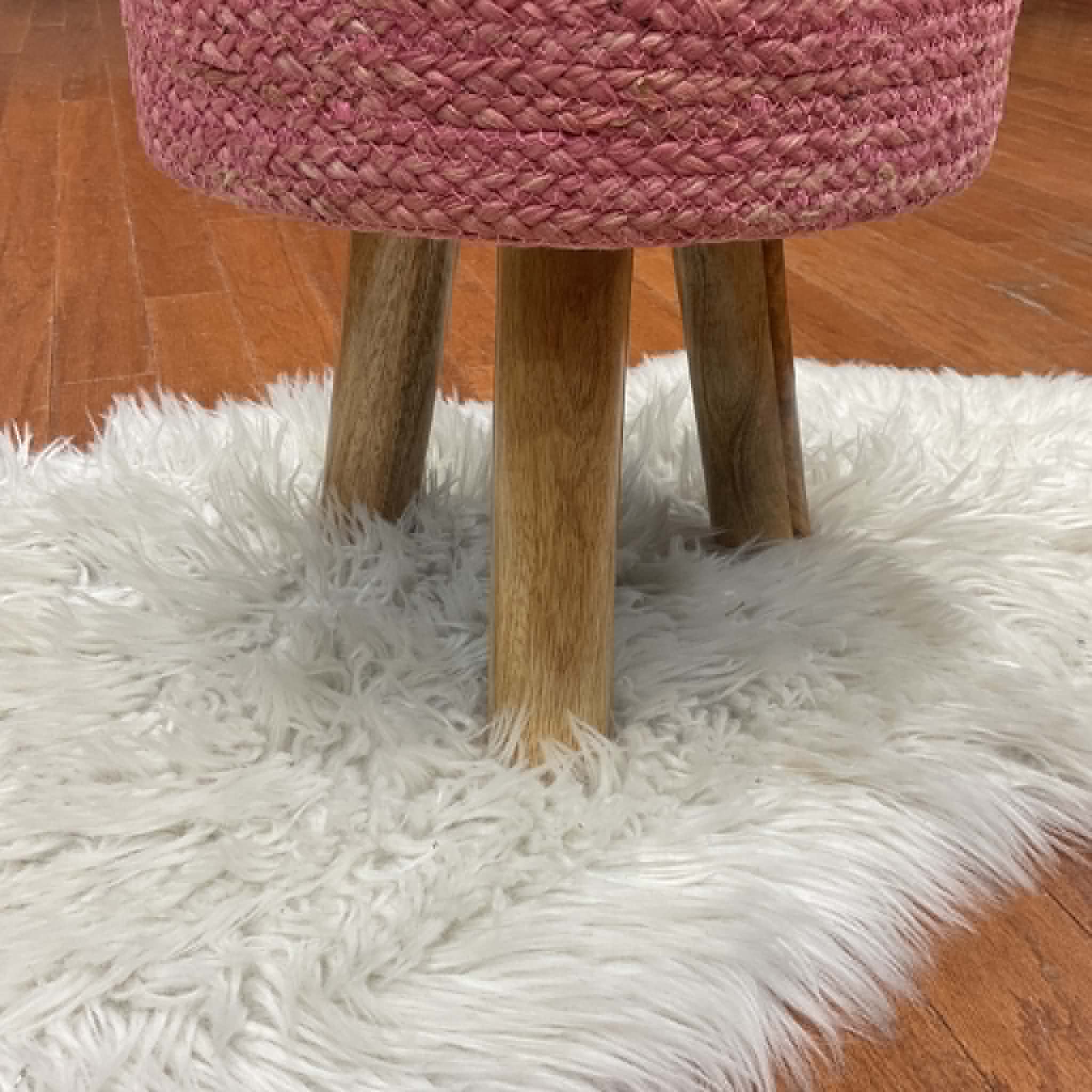 Indo Upholstered Round Footstool (14" x 14" x 17") - Image 6