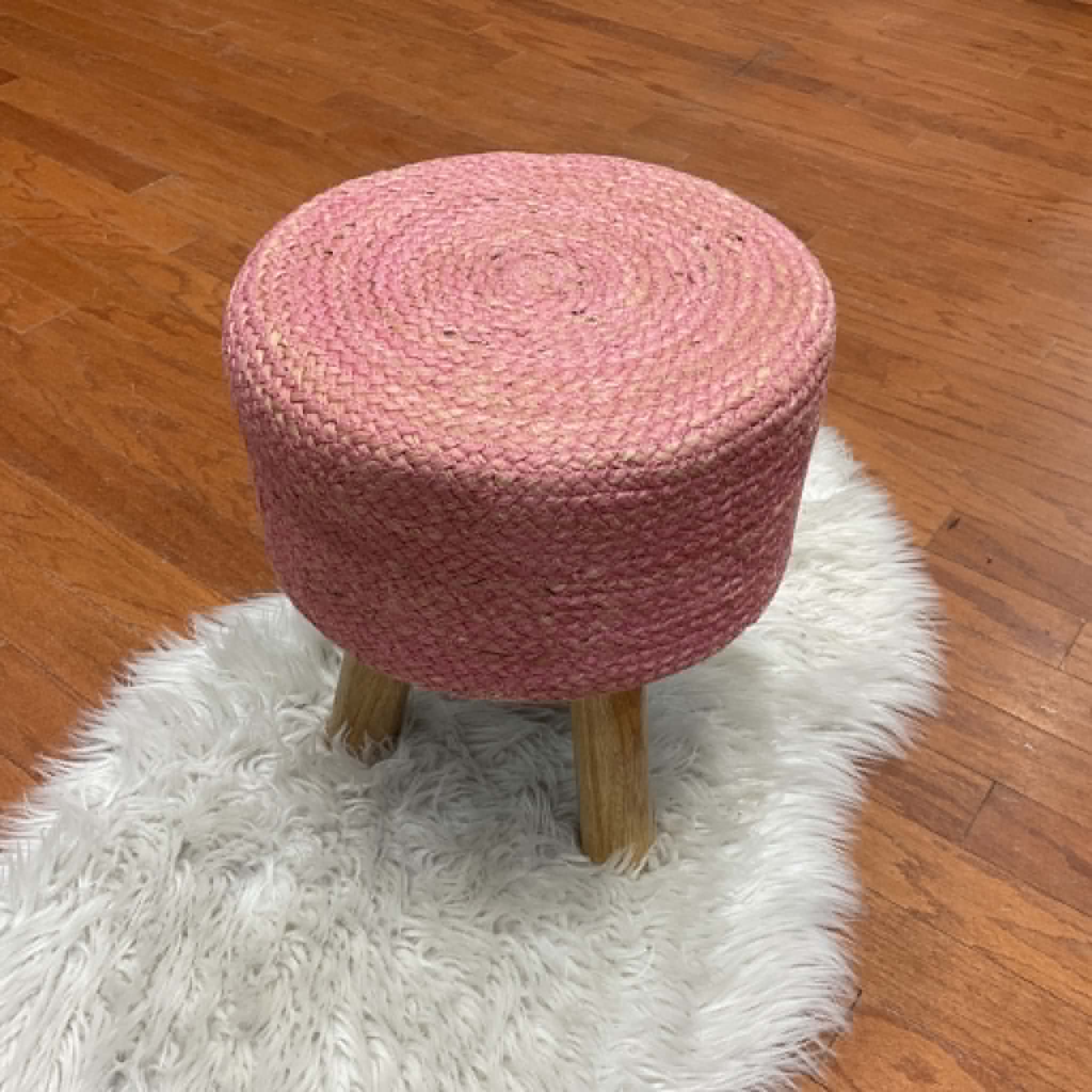 Indo Upholstered Round Footstool (14" x 14" x 17") - Image 3