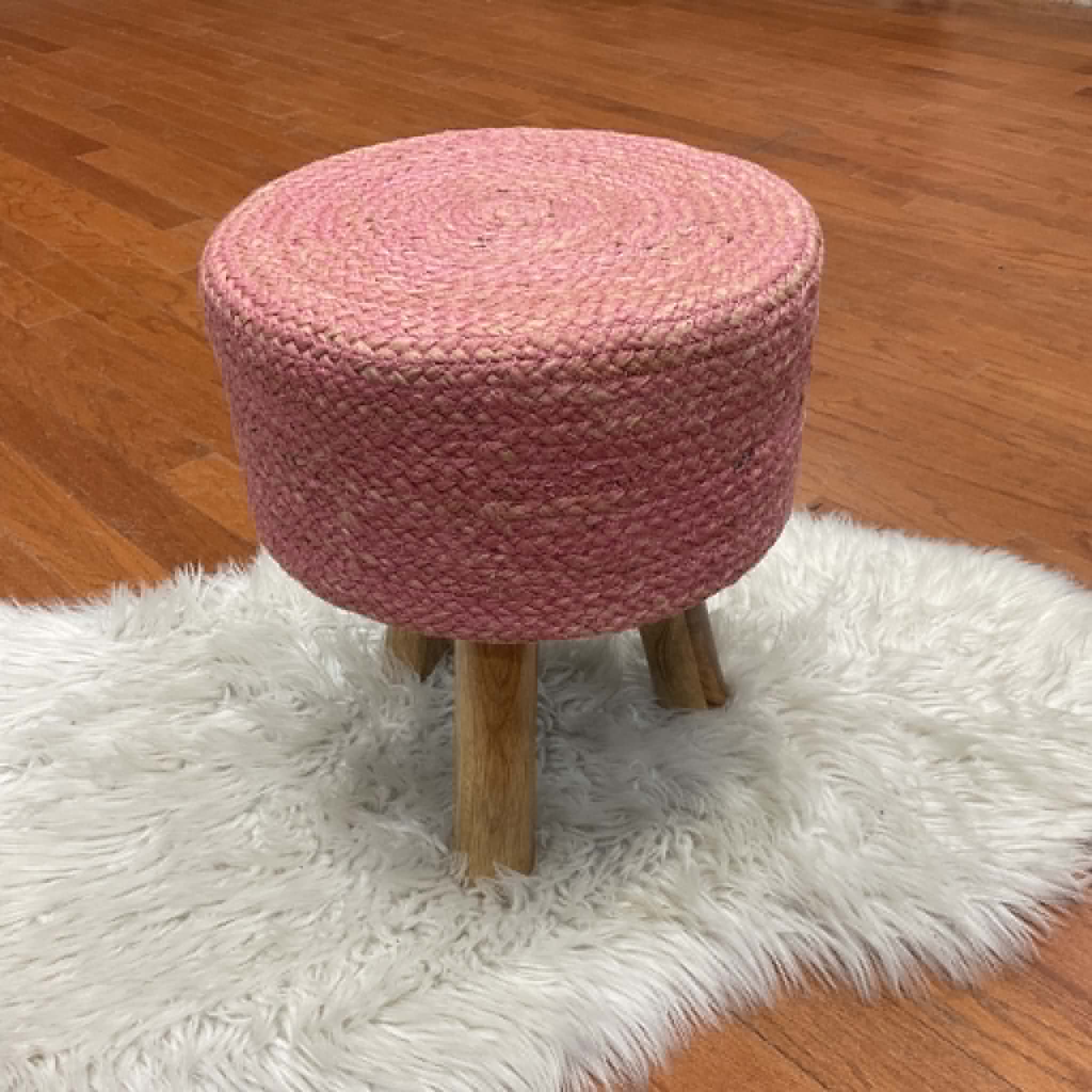 Indo Upholstered Round Footstool (14" x 14" x 17") - Image 7