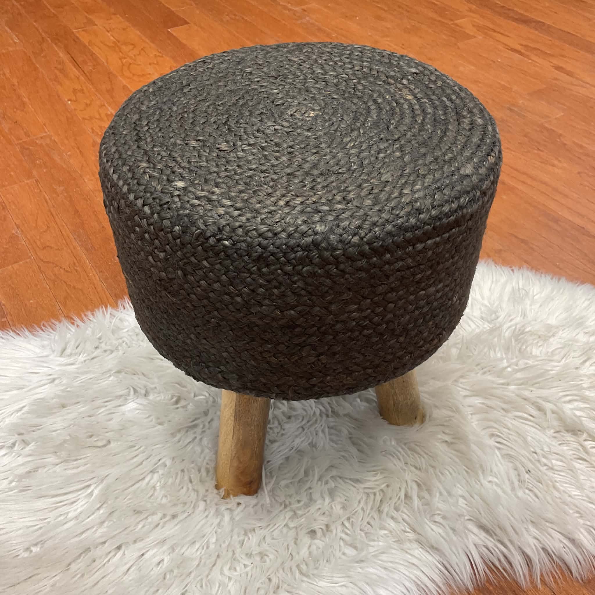 Indo Upholstered Round Footstool (14" x 14" x 17") - Image 2