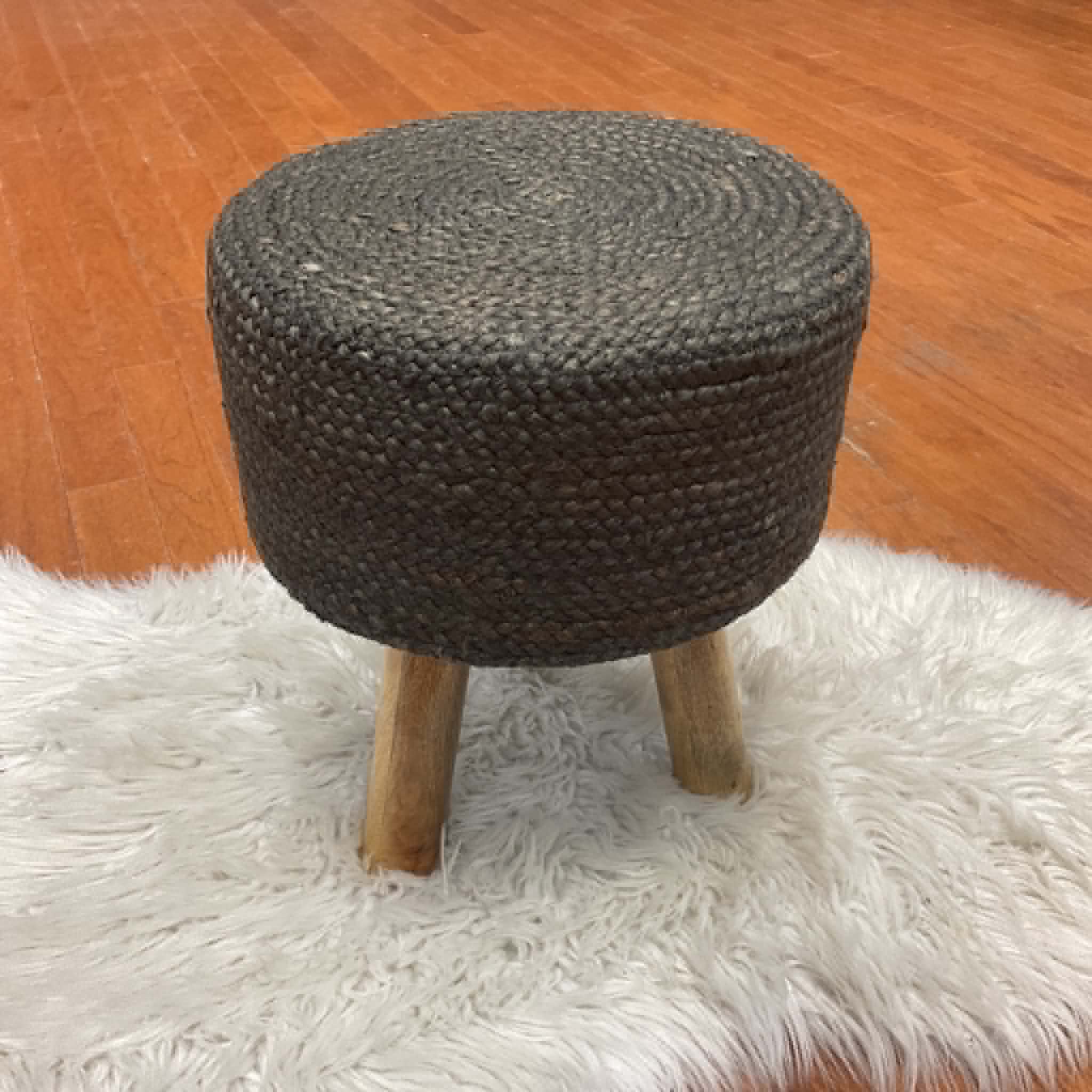 Indo Upholstered Round Footstool (14" x 14" x 17")